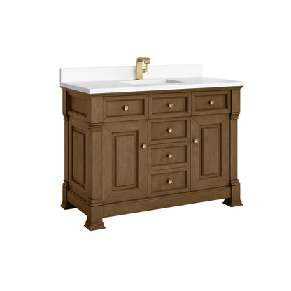 James Martin Vanities Brookfield 48" Honey Oak Single Vanity With Single Hole 3cm White Zeus Silestone Top and Backsplash