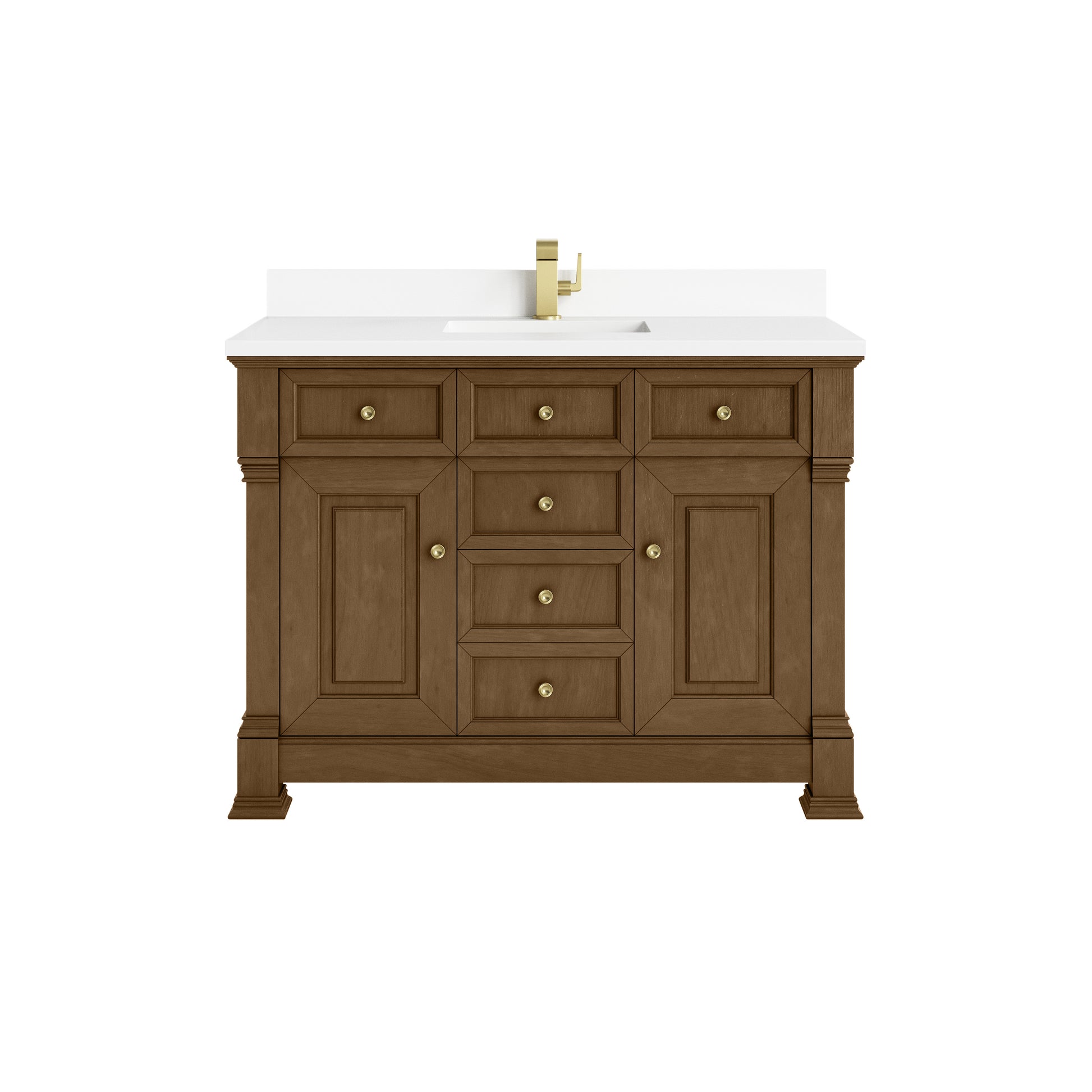 James Martin Vanities Brookfield 48" Honey Oak Single Vanity With Single Hole 3cm White Zeus Silestone Top and Backsplash