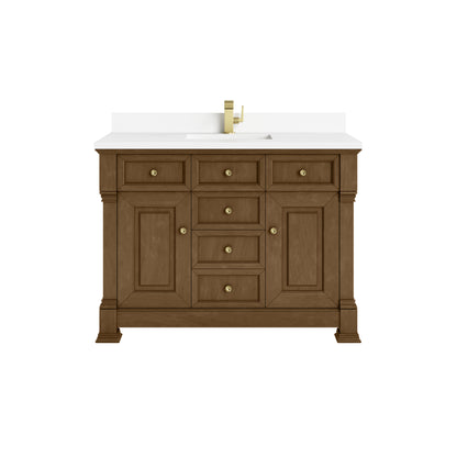 James Martin Vanities Brookfield 48" Honey Oak Single Vanity With Single Hole 3cm White Zeus Silestone Top and Backsplash