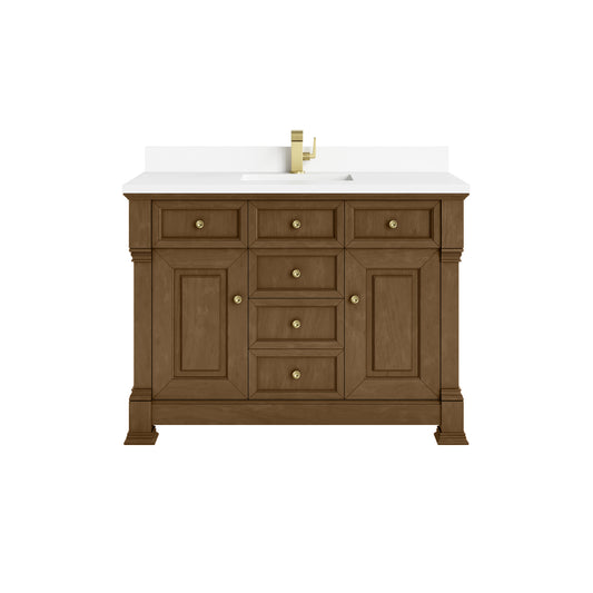 James Martin Vanities Brookfield 48" Honey Oak Single Vanity With Single Hole 3cm White Zeus Silestone Top and Backsplash