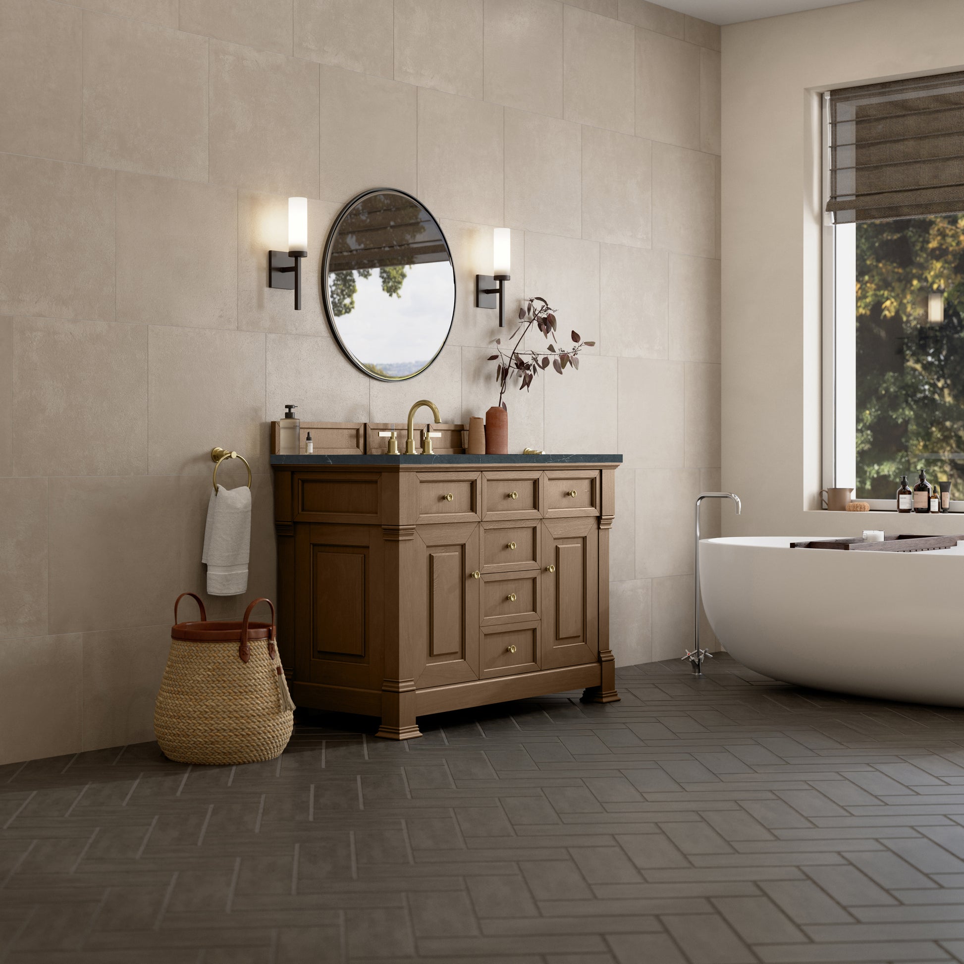 James Martin Vanities Brookfield 48" Pecan Single Vanity With 3cm Charcoal Soapstone Silestone Top