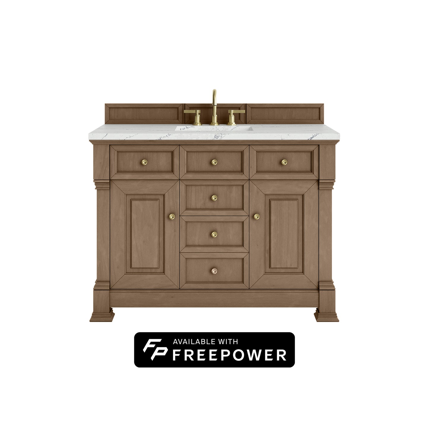 James Martin Vanities Brookfield 48" Pecan Single Vanity With 3cm Ethereal Noctis Silestone Top With FreePower Wireless Charger