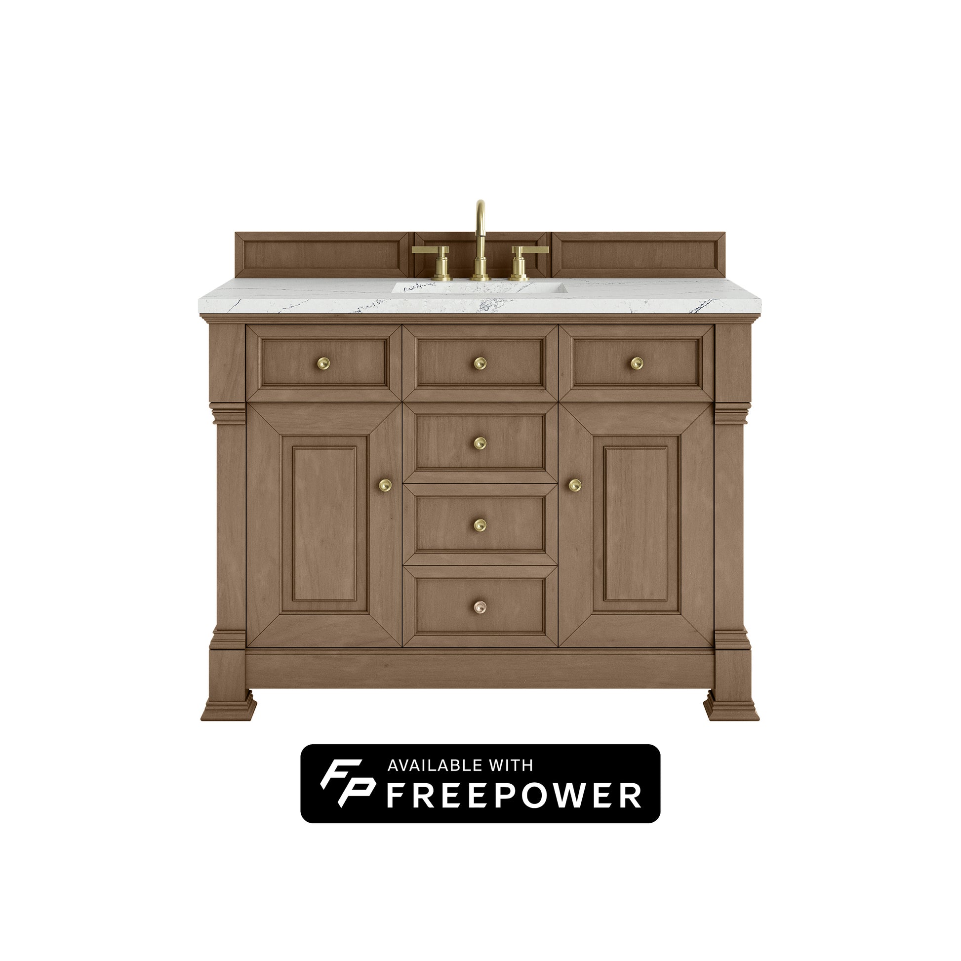 James Martin Vanities Brookfield 48" Pecan Single Vanity With 3cm Ethereal Noctis Silestone Top With FreePower Wireless Charger