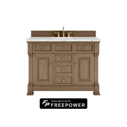 James Martin Vanities Brookfield 48" Pecan Single Vanity With 3cm Ethereal Noctis Silestone Top With FreePower Wireless Charger