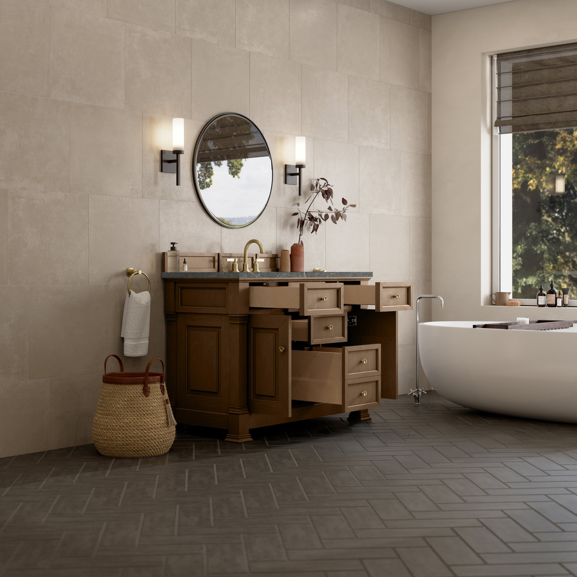 James Martin Vanities Brookfield 48" Pecan Single Vanity With 3cm Parisien Bleu Silestone Top