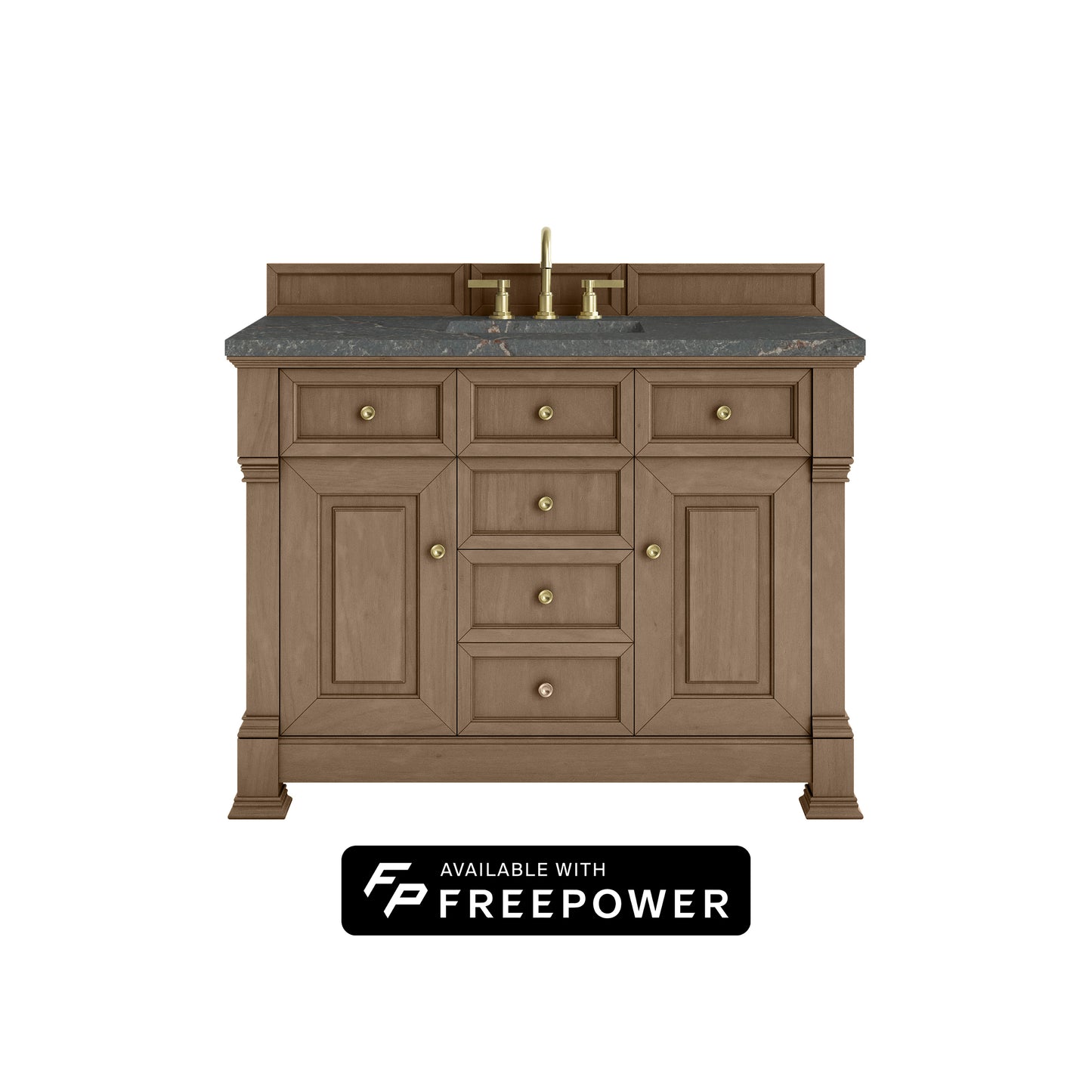 James Martin Vanities Brookfield 48" Pecan Single Vanity With 3cm Parisien Bleu Silestone Top With FreePower Wireless Charger