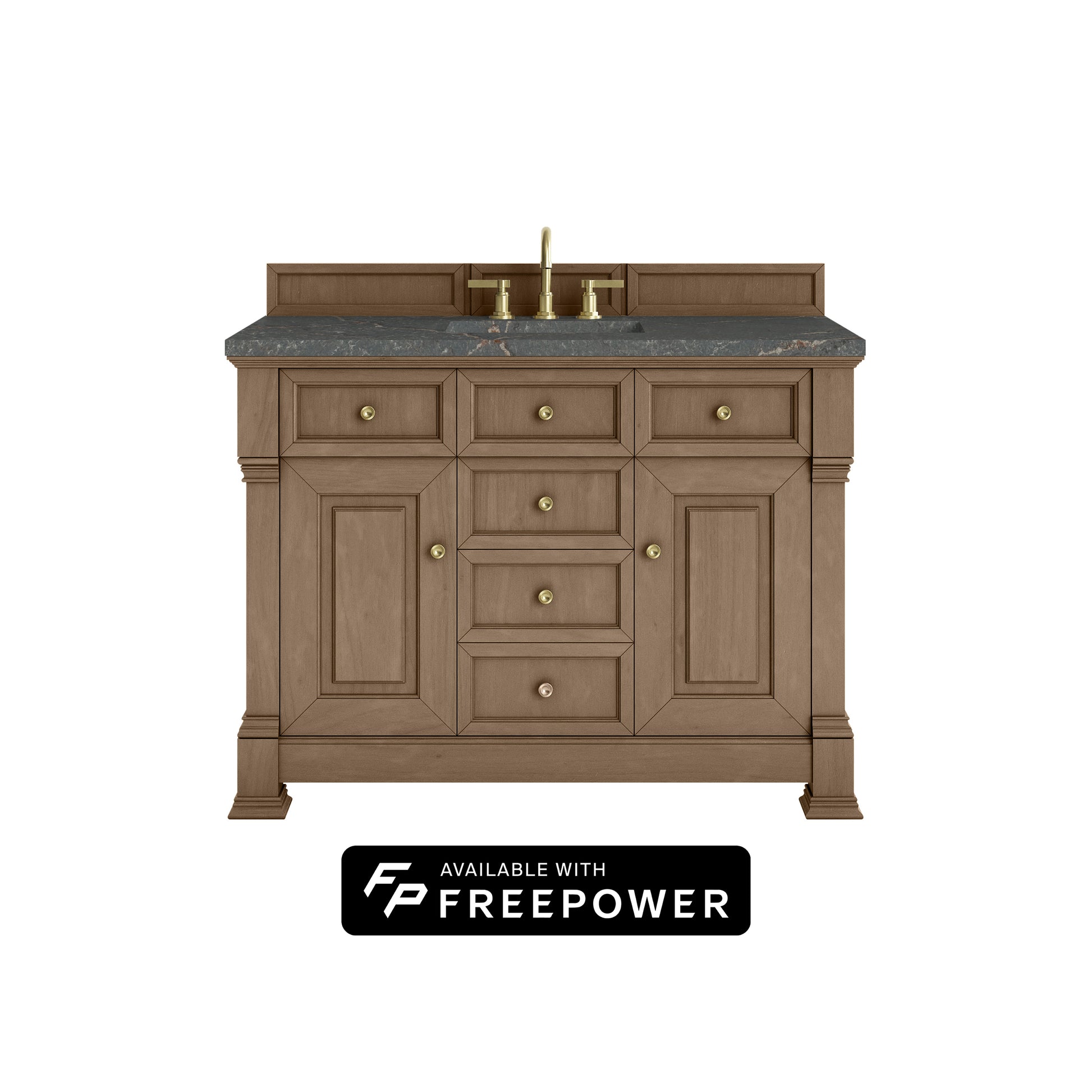 James Martin Vanities Brookfield 48" Pecan Single Vanity With 3cm Parisien Bleu Silestone Top With FreePower Wireless Charger