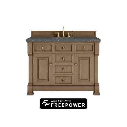 James Martin Vanities Brookfield 48" Pecan Single Vanity With 3cm Parisien Bleu Silestone Top With FreePower Wireless Charger