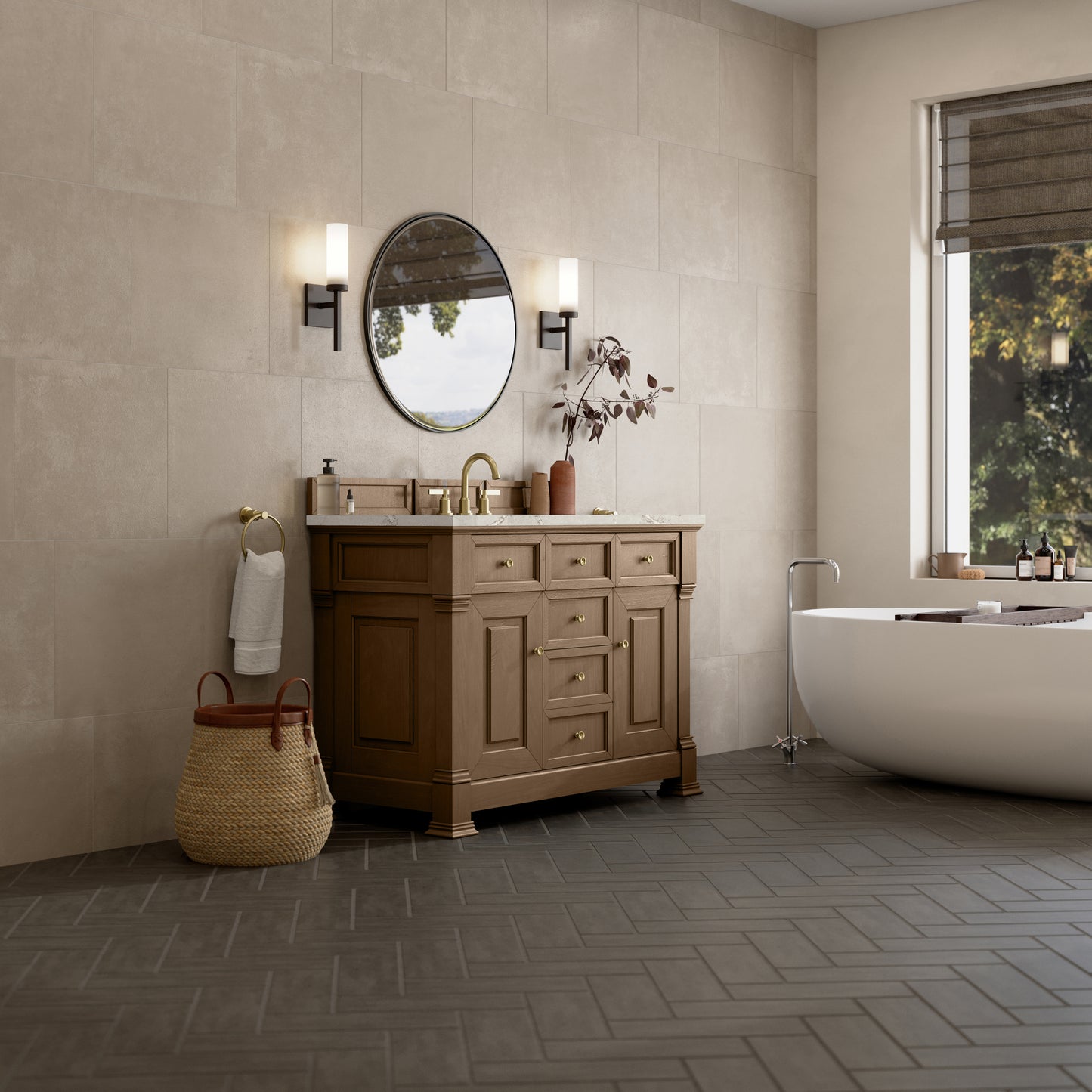 James Martin Vanities Brookfield 48" Pecan Single Vanity With 3cm Victorian Silver Silestone Top