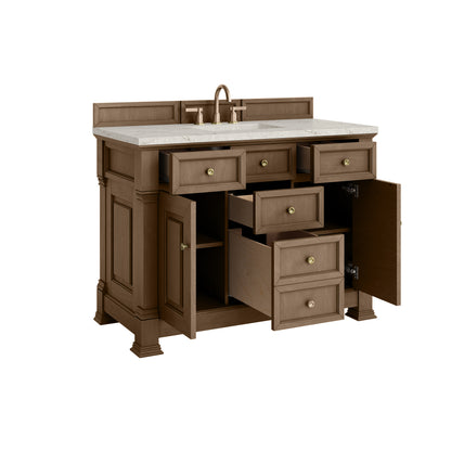 James Martin Vanities Brookfield 48" Pecan Single Vanity With 3cm Victorian Silver Silestone Top