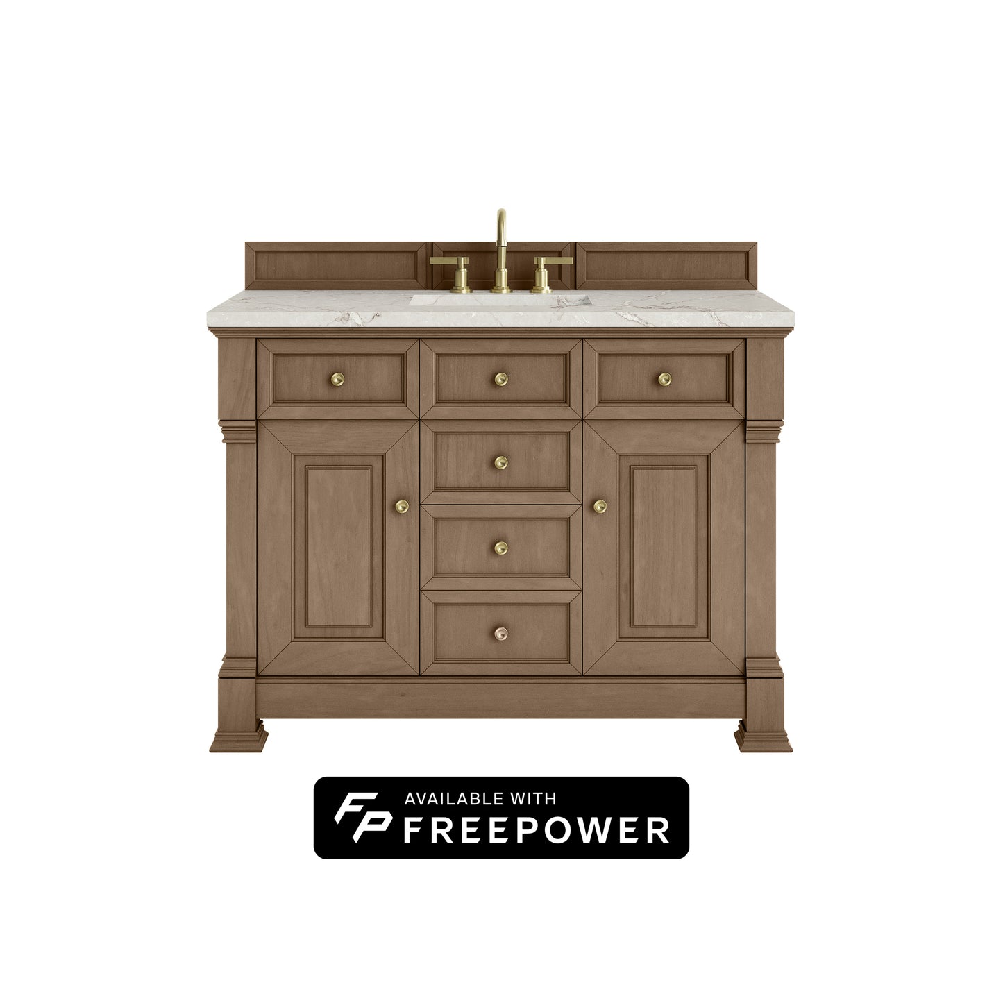 James Martin Vanities Brookfield 48" Pecan Single Vanity With 3cm Victorian Silver Silestone Top With FreePower Wireless Charger