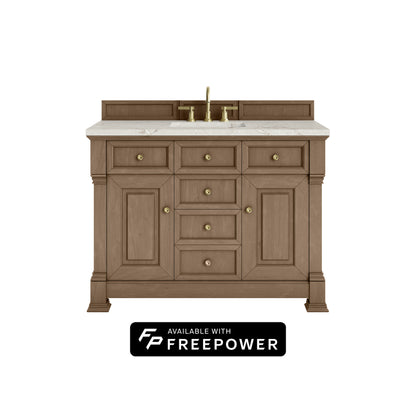 James Martin Vanities Brookfield 48" Pecan Single Vanity With 3cm Victorian Silver Silestone Top With FreePower Wireless Charger