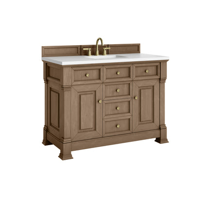 James Martin Vanities Brookfield 48" Pecan Single Vanity With 3cm White Zeus Silestone Top