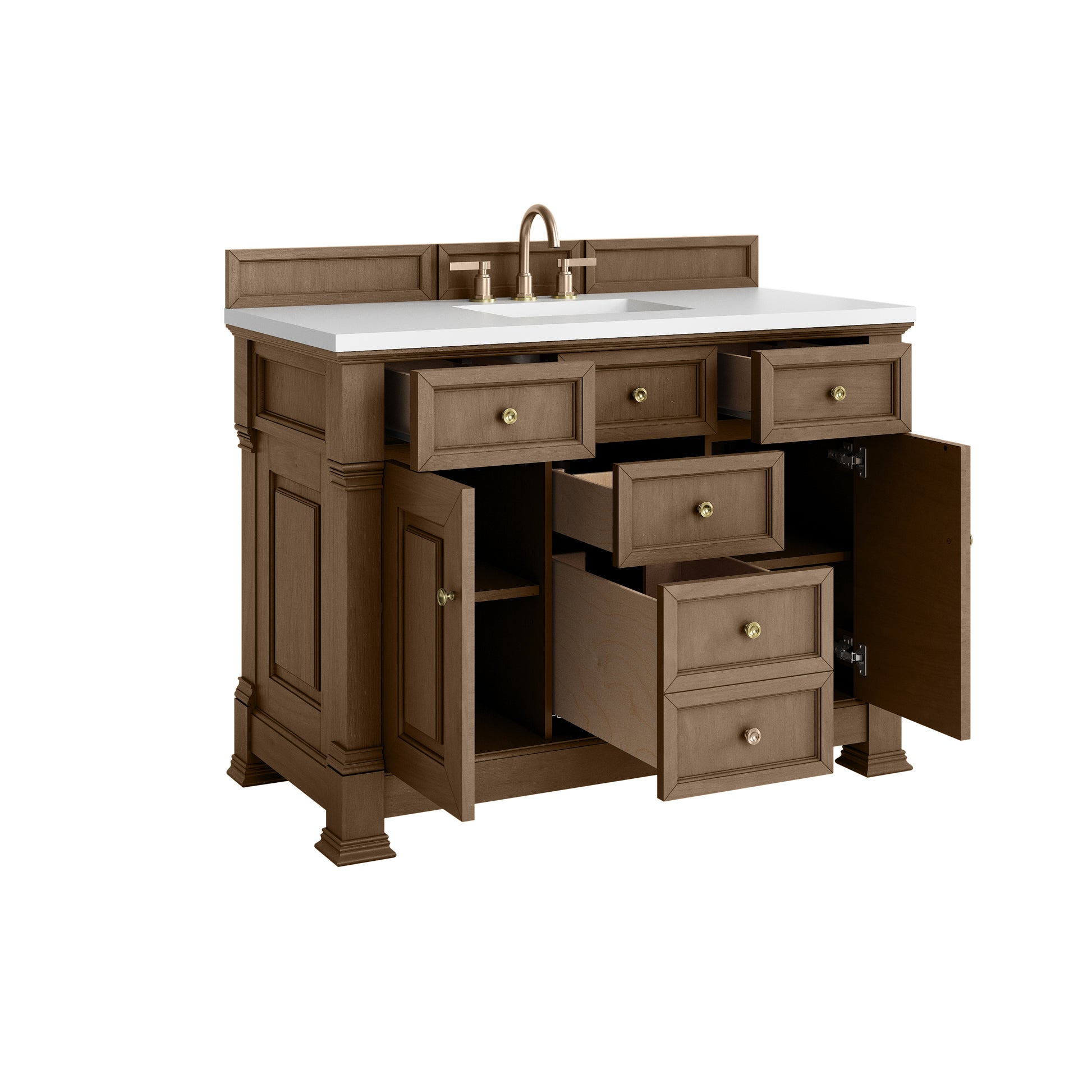 James Martin Vanities Brookfield 48" Pecan Single Vanity With 3cm White Zeus Silestone Top