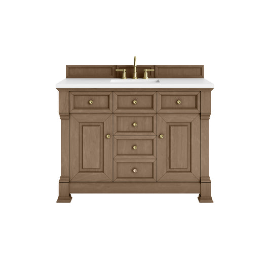 James Martin Vanities Brookfield 48" Pecan Single Vanity With 3cm White Zeus Silestone Top