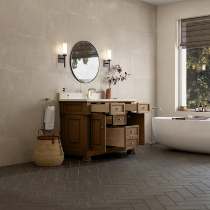 James Martin Vanities Brookfield 48" Pecan Single Vanity With Single Hole 3cm White Zeus Silestone Top and Backsplash