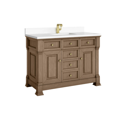 James Martin Vanities Brookfield 48" Pecan Single Vanity With Single Hole 3cm White Zeus Silestone Top and Backsplash