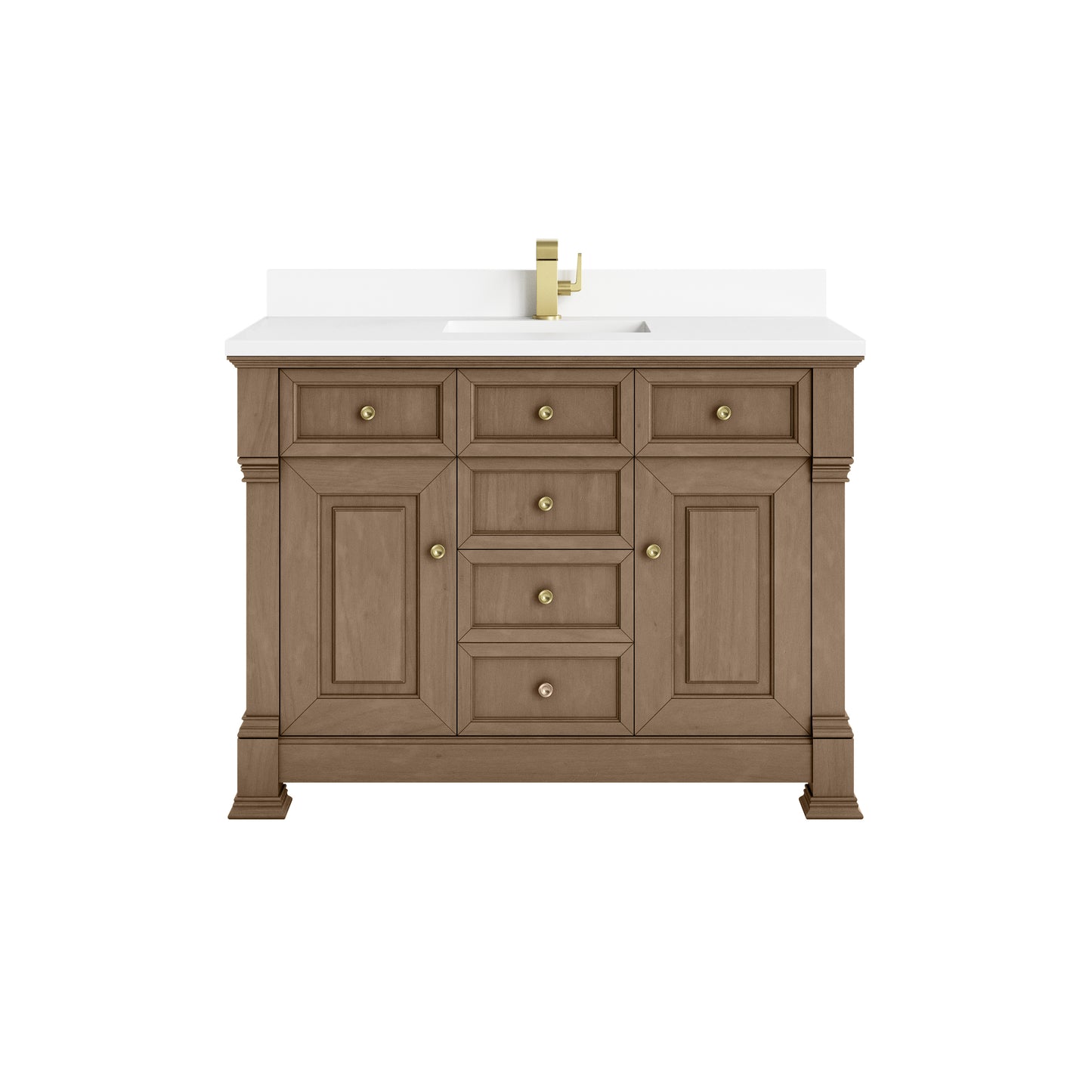 James Martin Vanities Brookfield 48" Pecan Single Vanity With Single Hole 3cm White Zeus Silestone Top and Backsplash