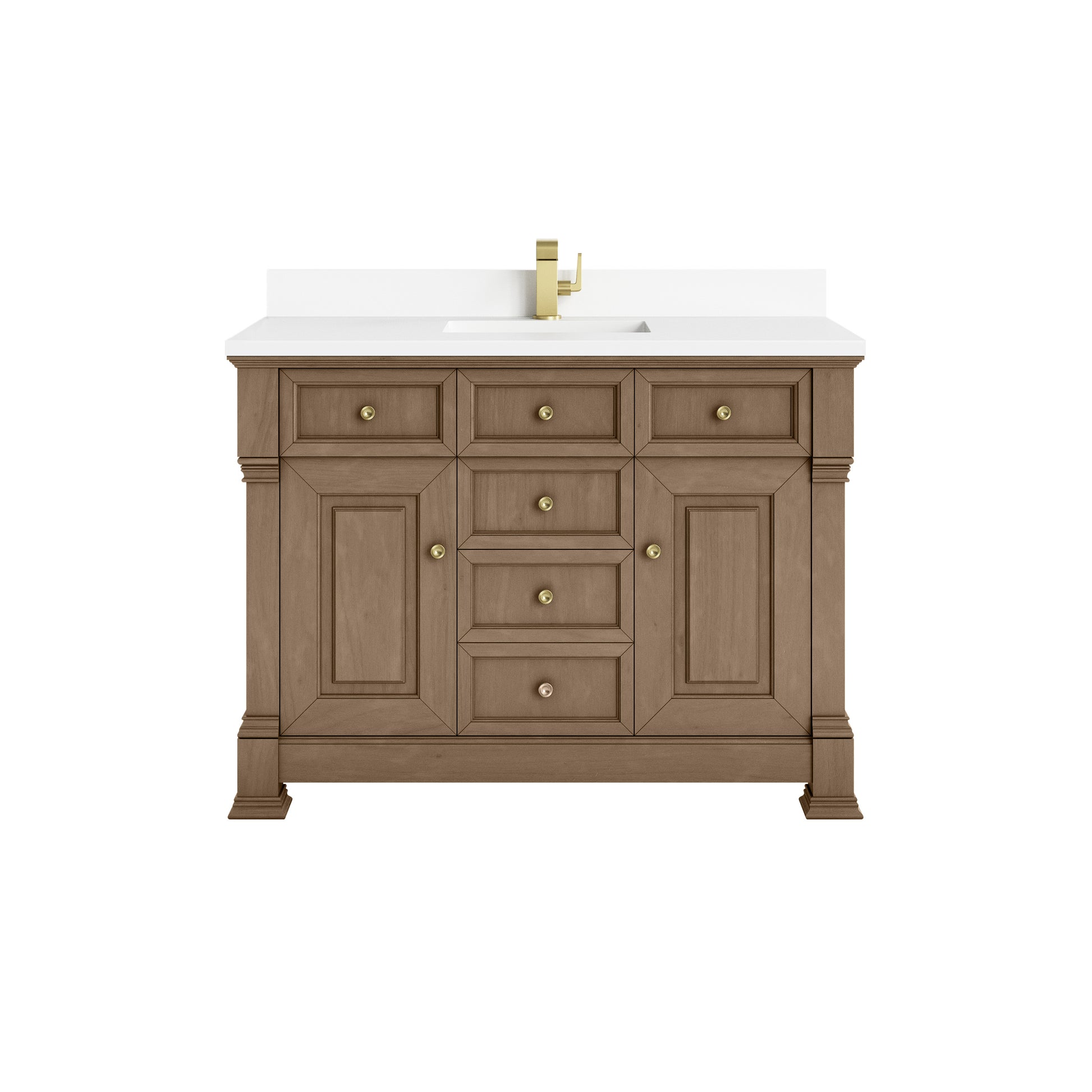 James Martin Vanities Brookfield 48" Pecan Single Vanity With Single Hole 3cm White Zeus Silestone Top and Backsplash