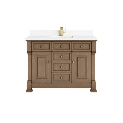 James Martin Vanities Brookfield 48" Pecan Single Vanity With Single Hole 3cm White Zeus Silestone Top and Backsplash