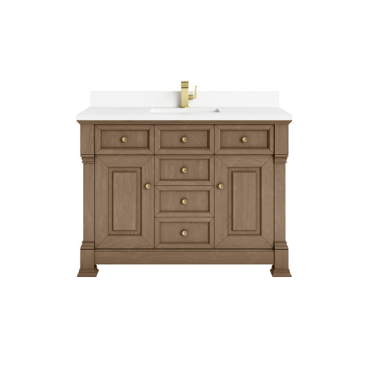 James Martin Vanities Brookfield 48" Pecan Single Vanity With Single Hole 3cm White Zeus Silestone Top and Backsplash