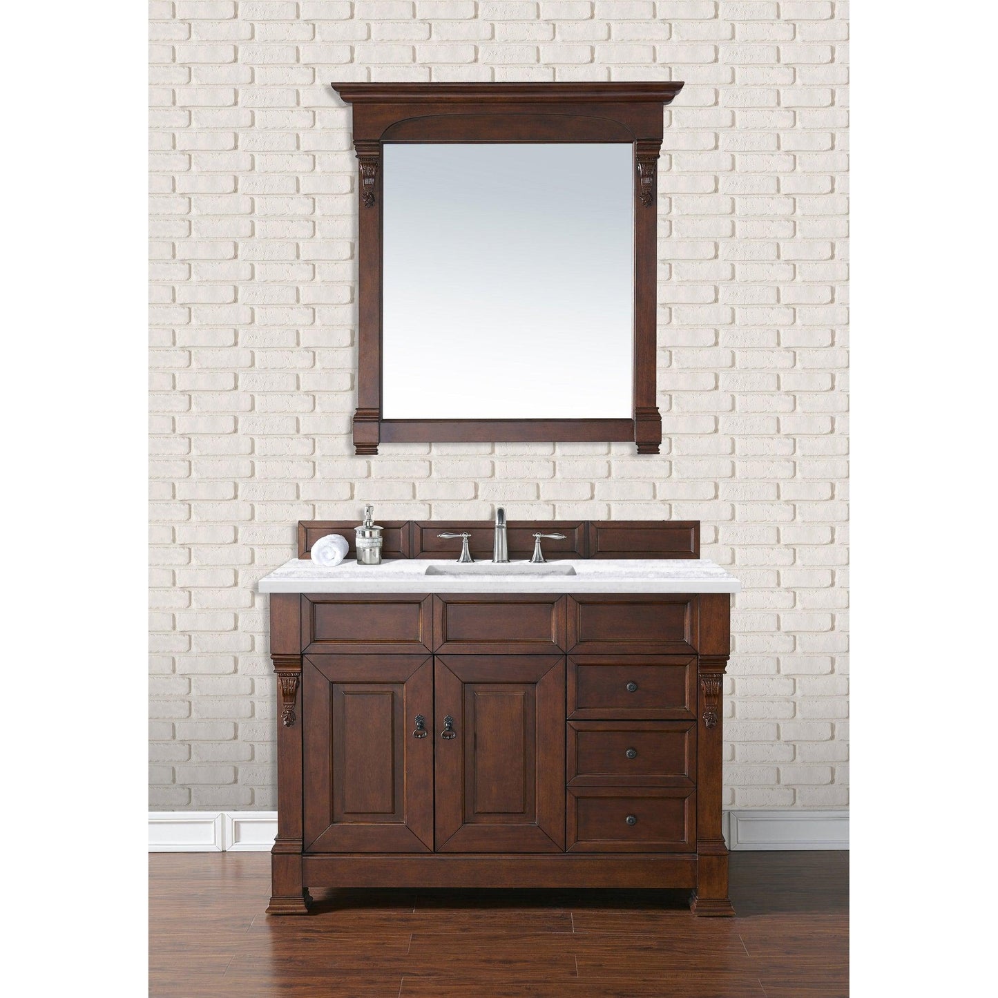 James Martin Vanities Brookfield 48" Warm Cherry Single Vanity With 3cm Arctic Fall Solid Surface Top