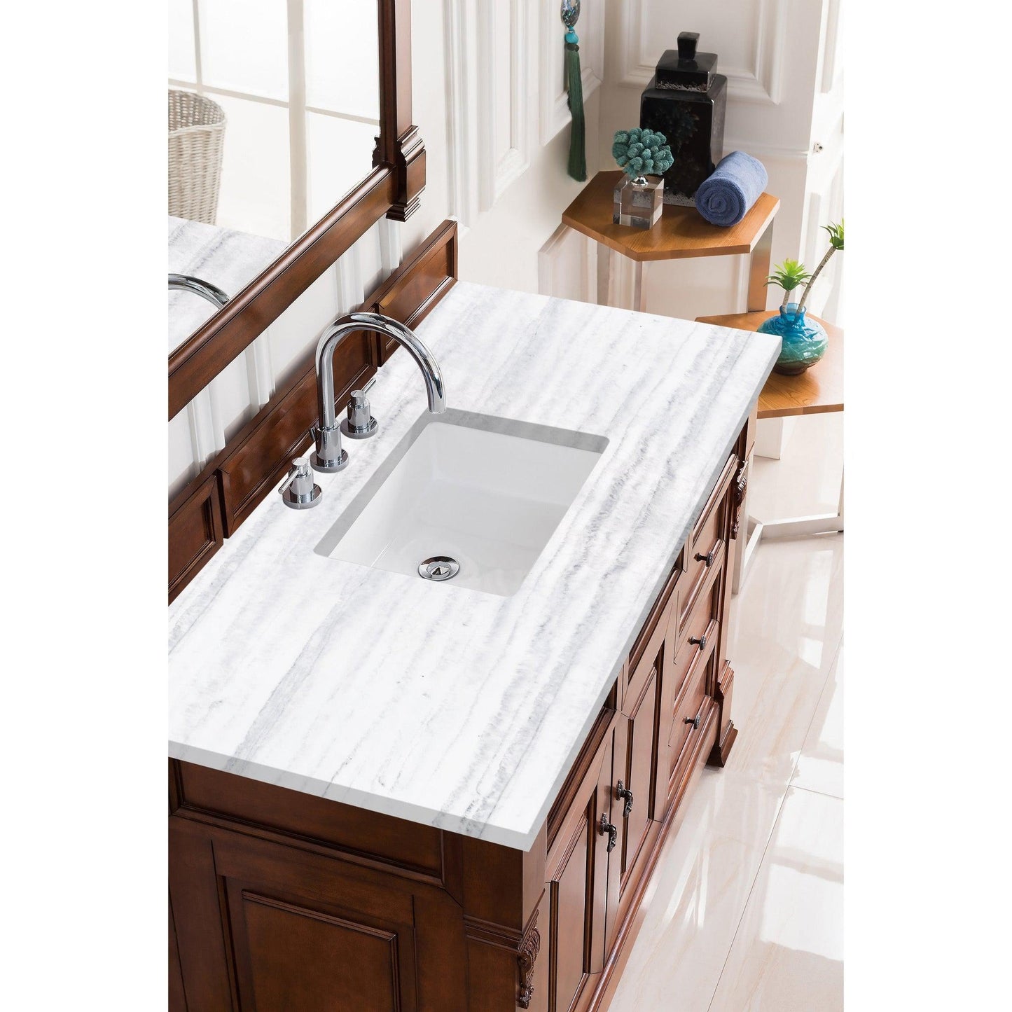 James Martin Vanities Brookfield 48" Warm Cherry Single Vanity With 3cm Arctic Fall Solid Surface Top