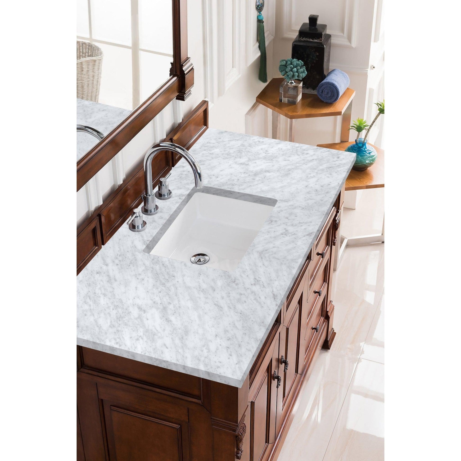 James Martin Vanities Brookfield 48" Warm Cherry Single Vanity With 3cm Carrara Marble Top