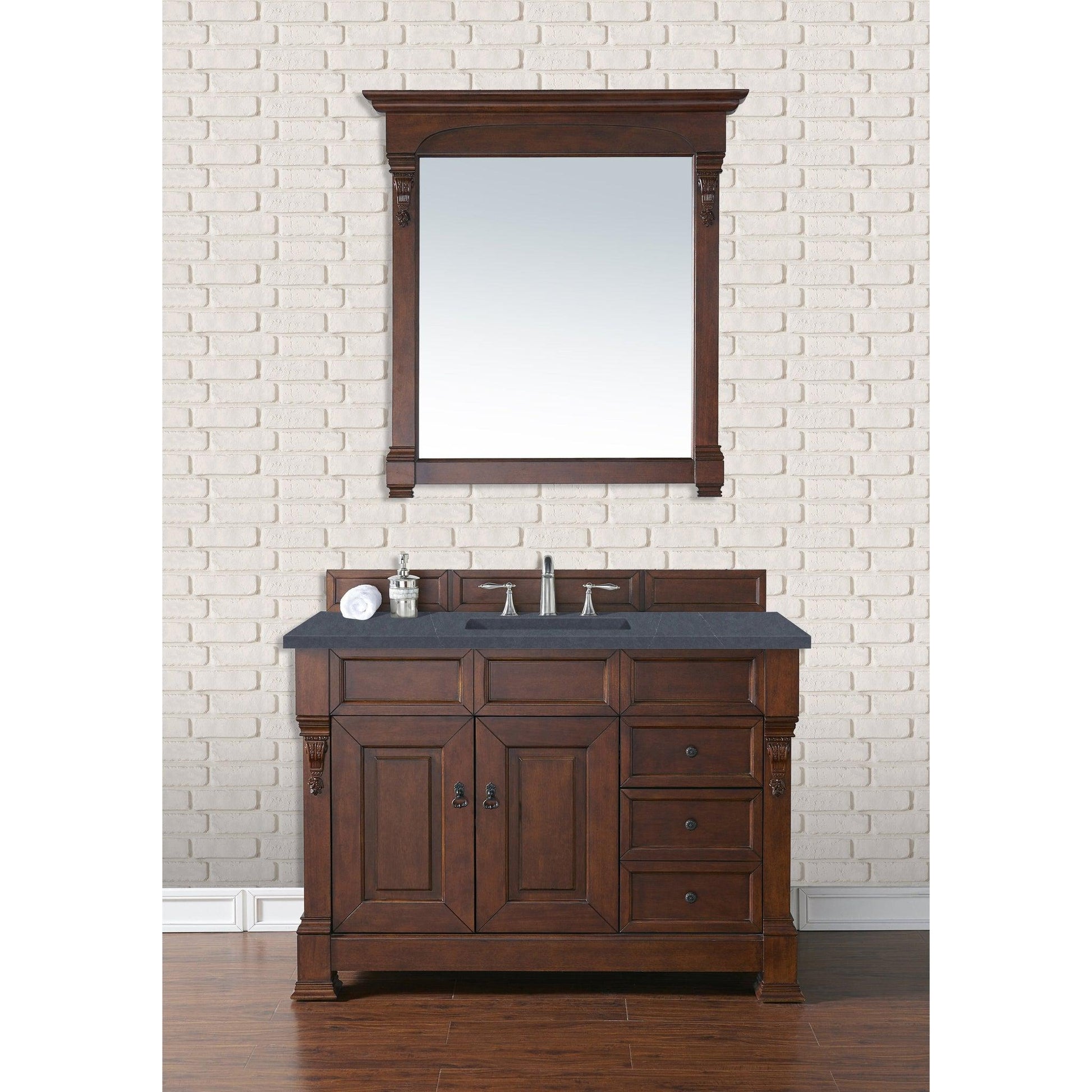 James Martin Vanities Brookfield 48" Warm Cherry Single Vanity With 3cm Charcoal Soapstone Quartz Top