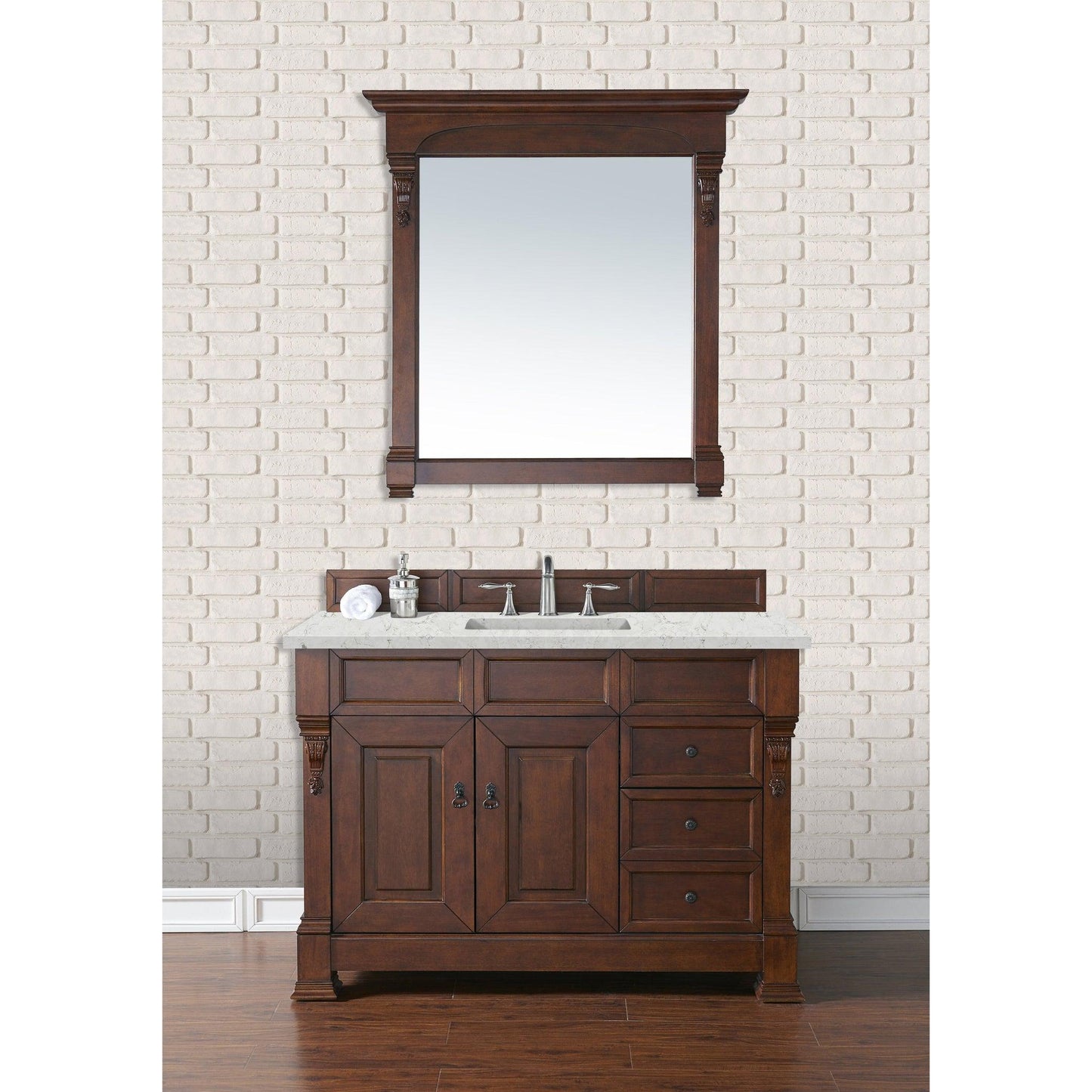 James Martin Vanities Brookfield 48" Warm Cherry Single Vanity With 3cm Eternal Jasmine Pearl Quartz Top