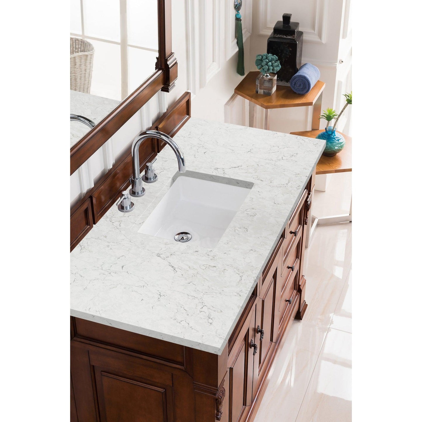 James Martin Vanities Brookfield 48" Warm Cherry Single Vanity With 3cm Eternal Jasmine Pearl Quartz Top