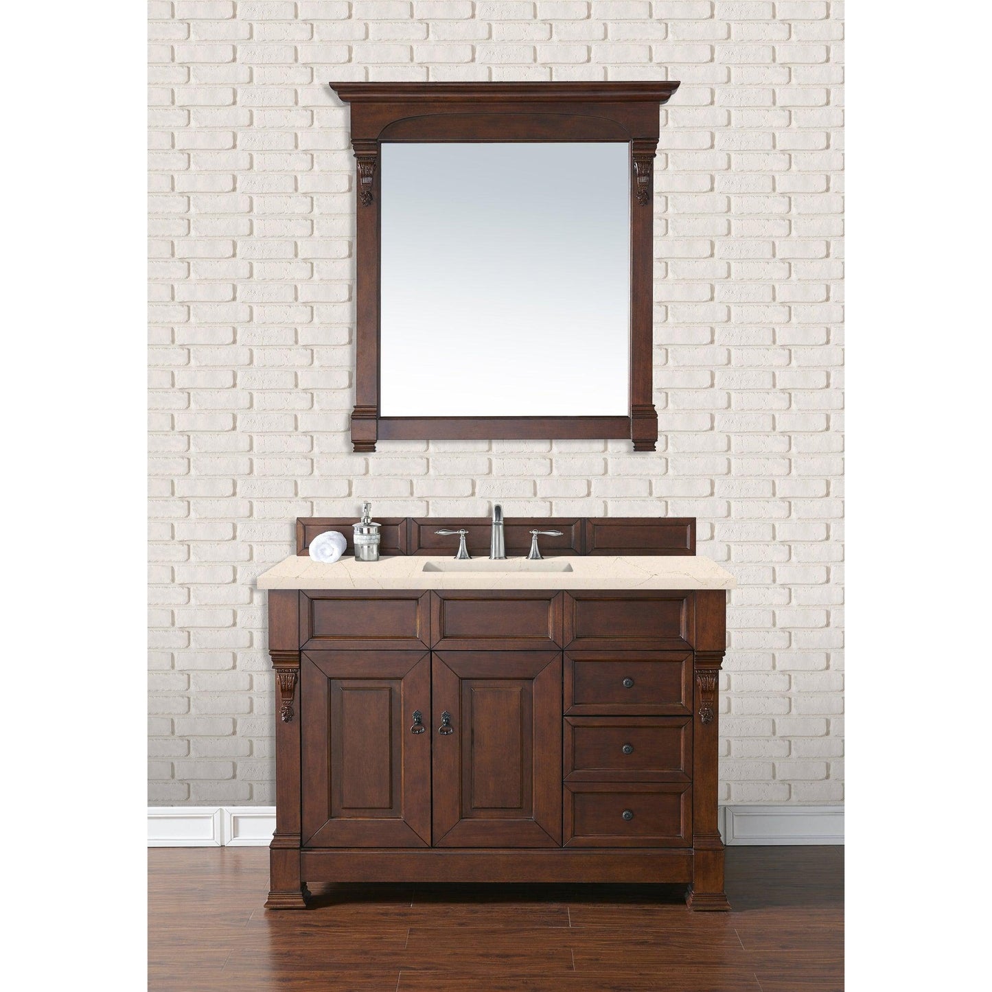 James Martin Vanities Brookfield 48" Warm Cherry Single Vanity With 3cm Eternal Marfil Quartz Top