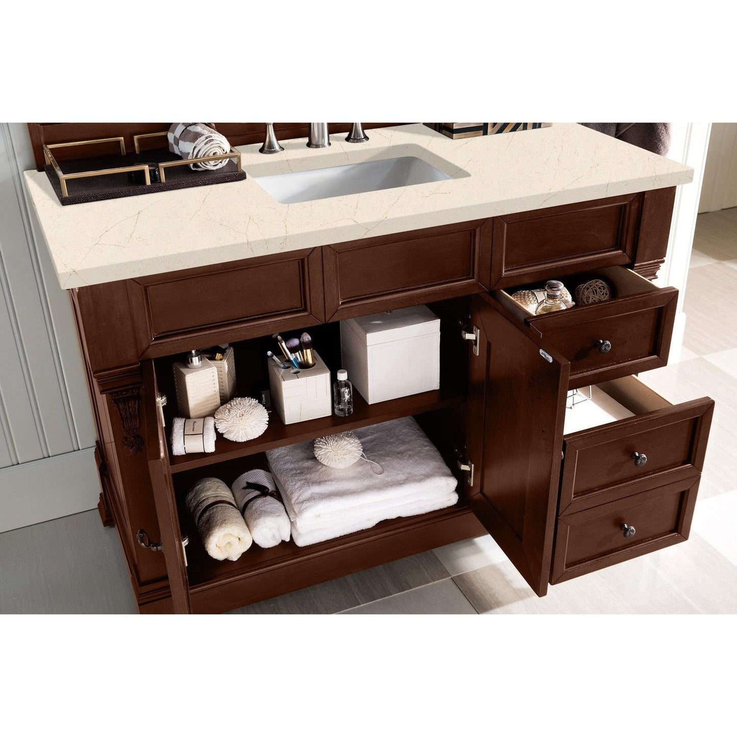 James Martin Vanities Brookfield 48" Warm Cherry Single Vanity With 3cm Eternal Marfil Quartz Top