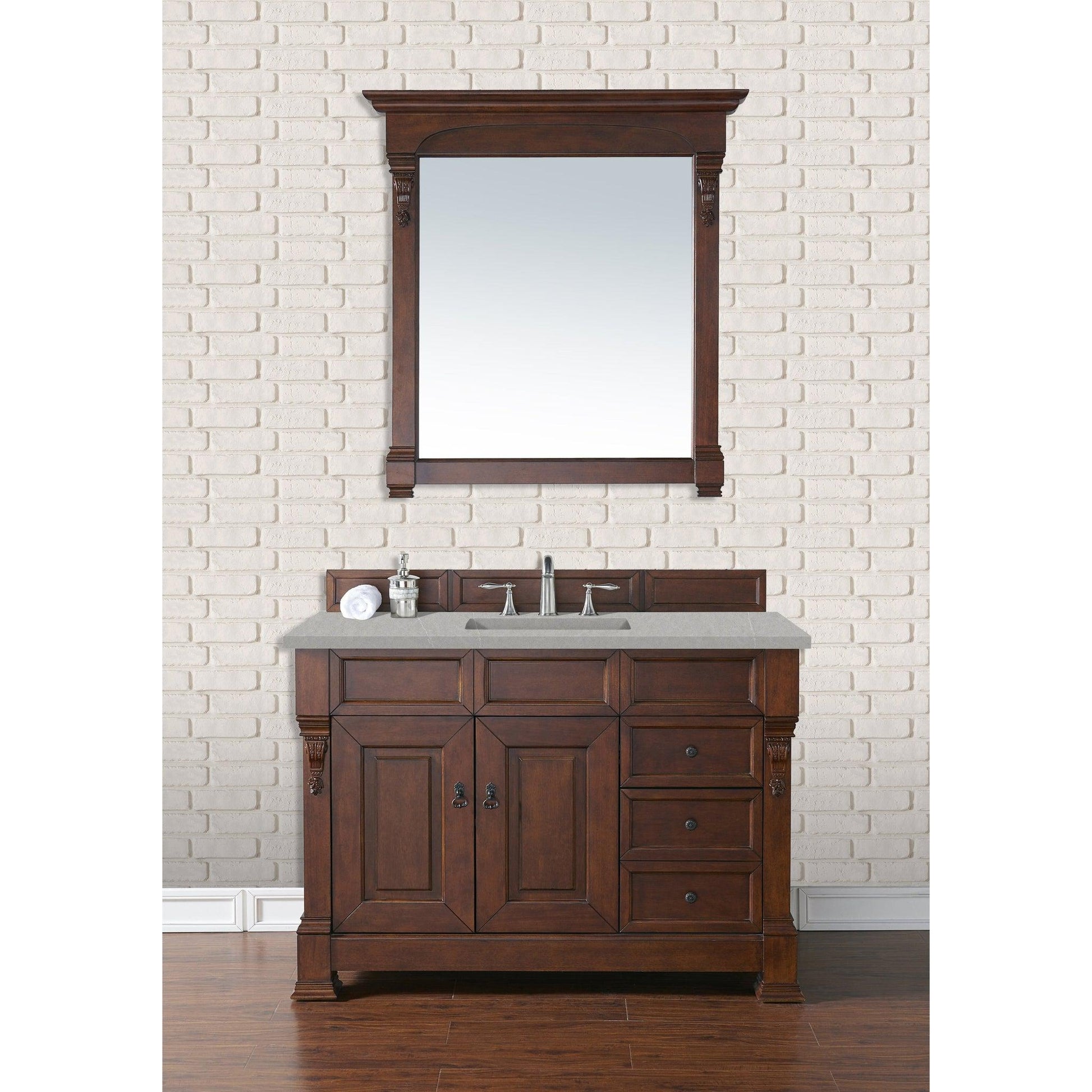 James Martin Vanities Brookfield 48" Warm Cherry Single Vanity With 3cm Eternal Serena Quartz Top