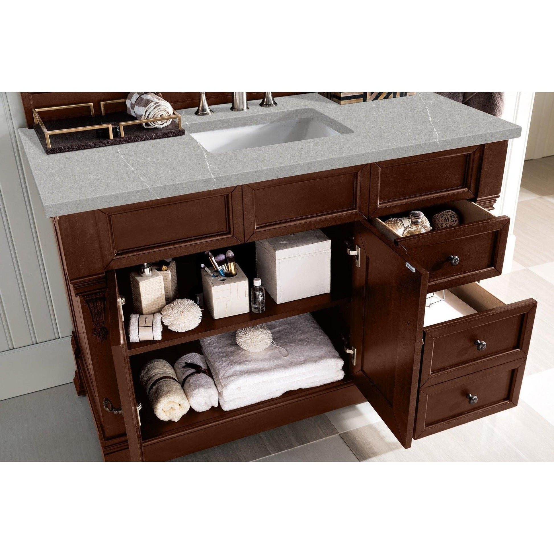 James Martin Vanities Brookfield 48" Warm Cherry Single Vanity With 3cm Eternal Serena Quartz Top