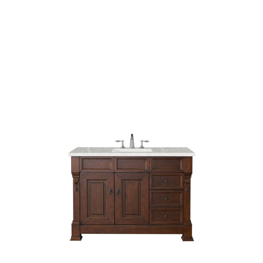 James Martin Vanities Brookfield 48" Warm Cherry Single Vanity With 3cm Eternal Serena Quartz Top