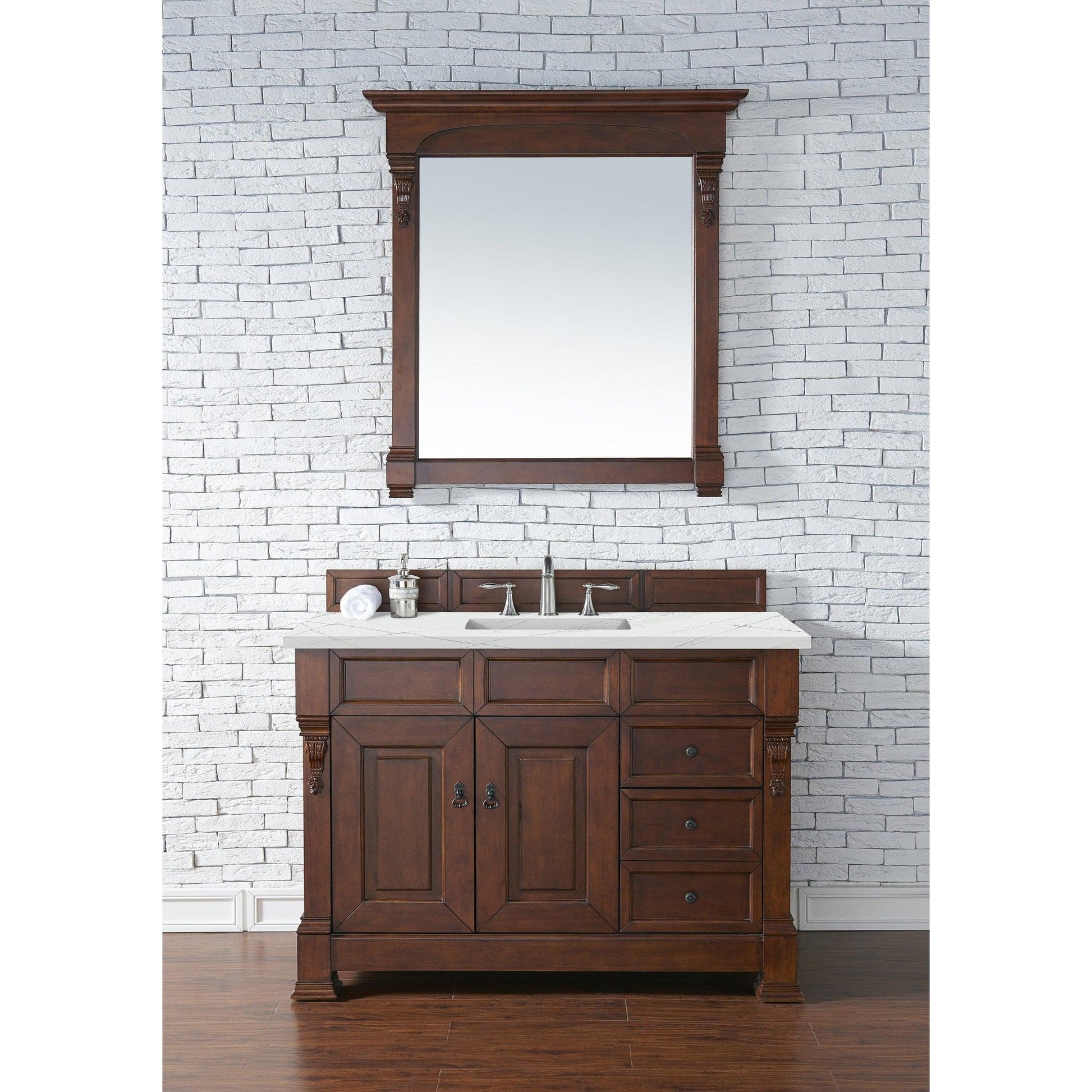 James Martin Vanities Brookfield 48" Warm Cherry Single Vanity With 3cm Ethereal Noctis Quartz Top