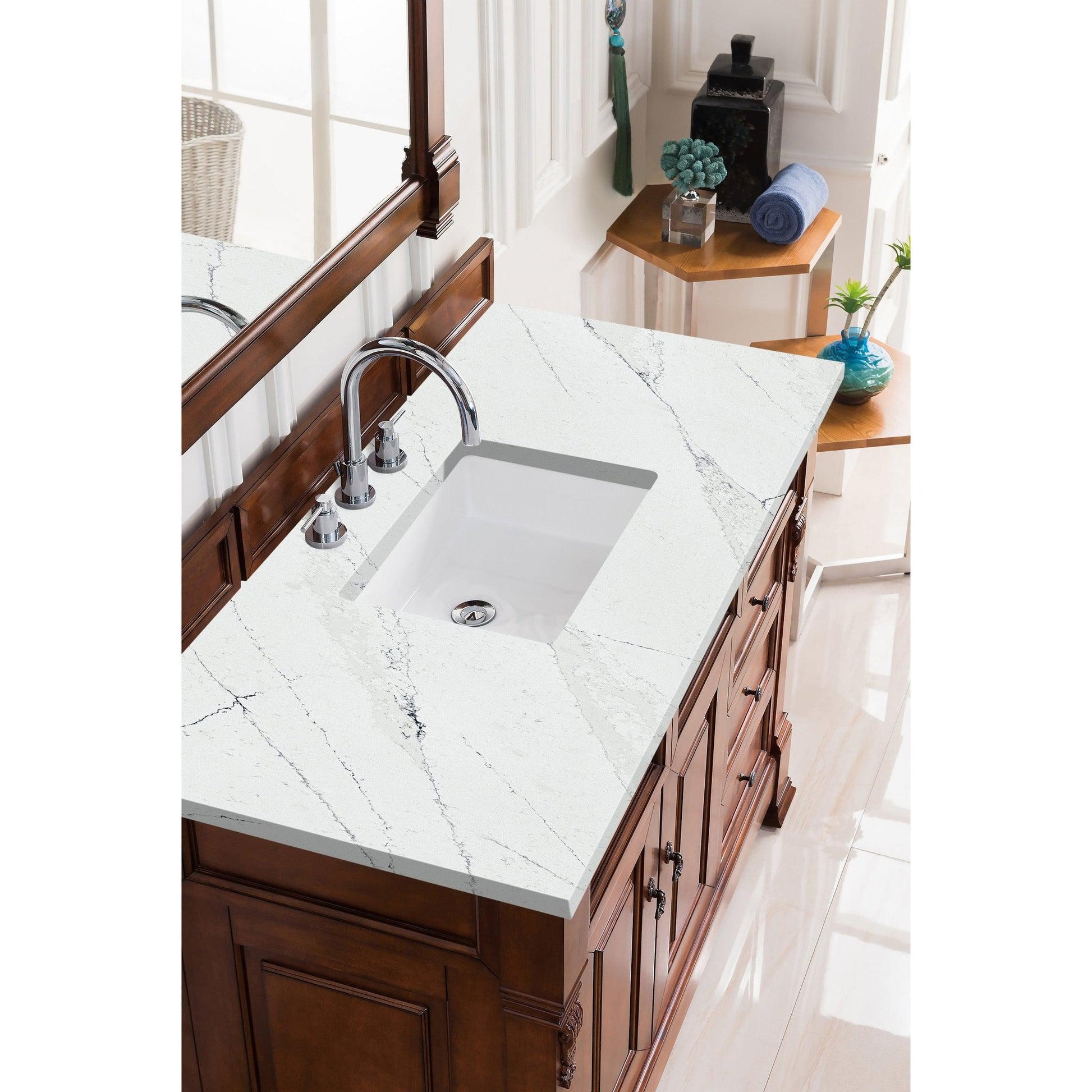 James Martin Vanities Brookfield 48" Warm Cherry Single Vanity With 3cm Ethereal Noctis Quartz Top