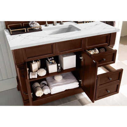 James Martin Vanities Brookfield 48" Warm Cherry Single Vanity With 3cm Ethereal Noctis Quartz Top