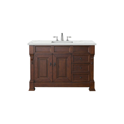 James Martin Vanities Brookfield 48" Warm Cherry Single Vanity With 3cm Ethereal Noctis Quartz Top