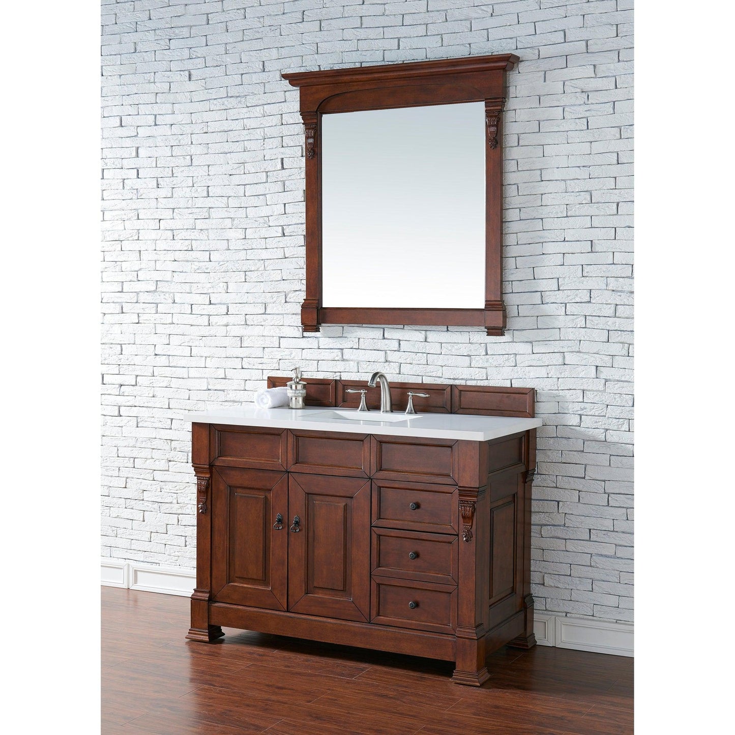 James Martin Vanities Brookfield 48" Warm Cherry Single Vanity With 3cm White Zeus Quartz Top