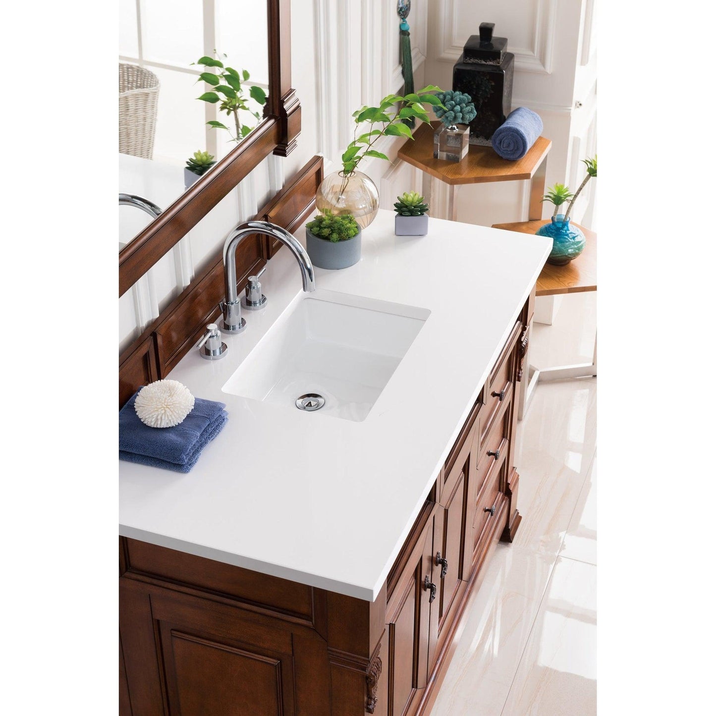 James Martin Vanities Brookfield 48" Warm Cherry Single Vanity With 3cm White Zeus Quartz Top