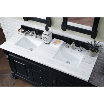 James Martin Vanities Brookfield 60" Antique Black Double Vanity With 3cm Arctic Fall Solid Surface Top