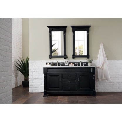 James Martin Vanities Brookfield 60" Antique Black Double Vanity With 3cm Carrara Marble Top