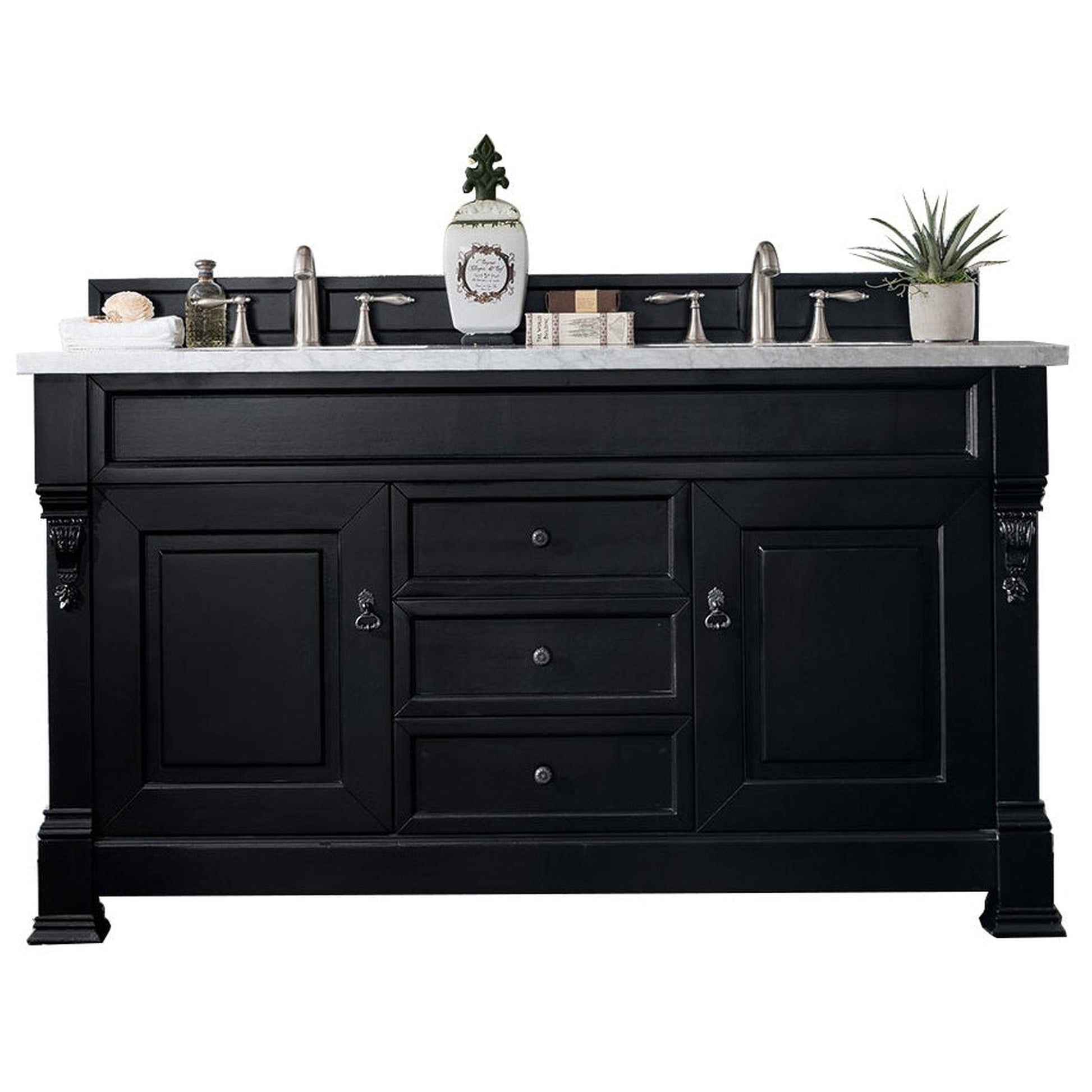 James Martin Vanities Brookfield 60" Antique Black Double Vanity With 3cm Carrara Marble Top