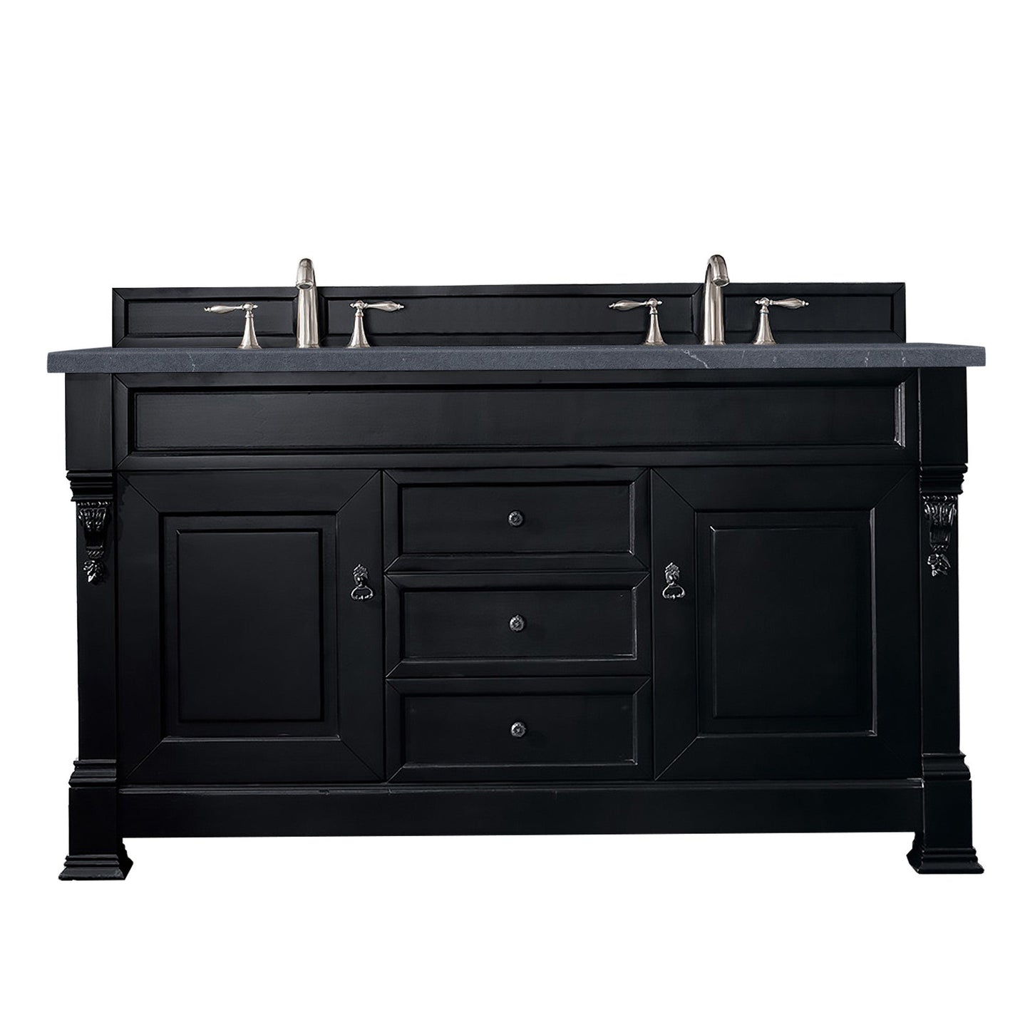 James Martin Vanities Brookfield 60" Antique Black Double Vanity With 3cm Charcoal Soapstone Quartz Top