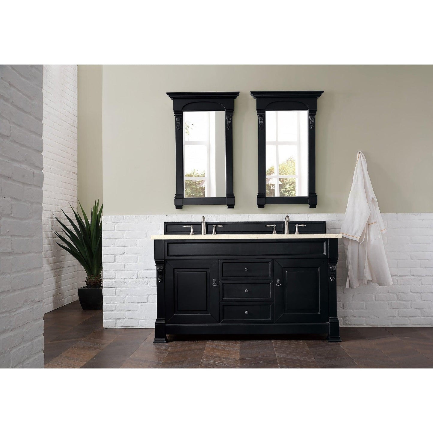 James Martin Vanities Brookfield 60" Antique Black Double Vanity With 3cm Eternal Marfil Quartz Top