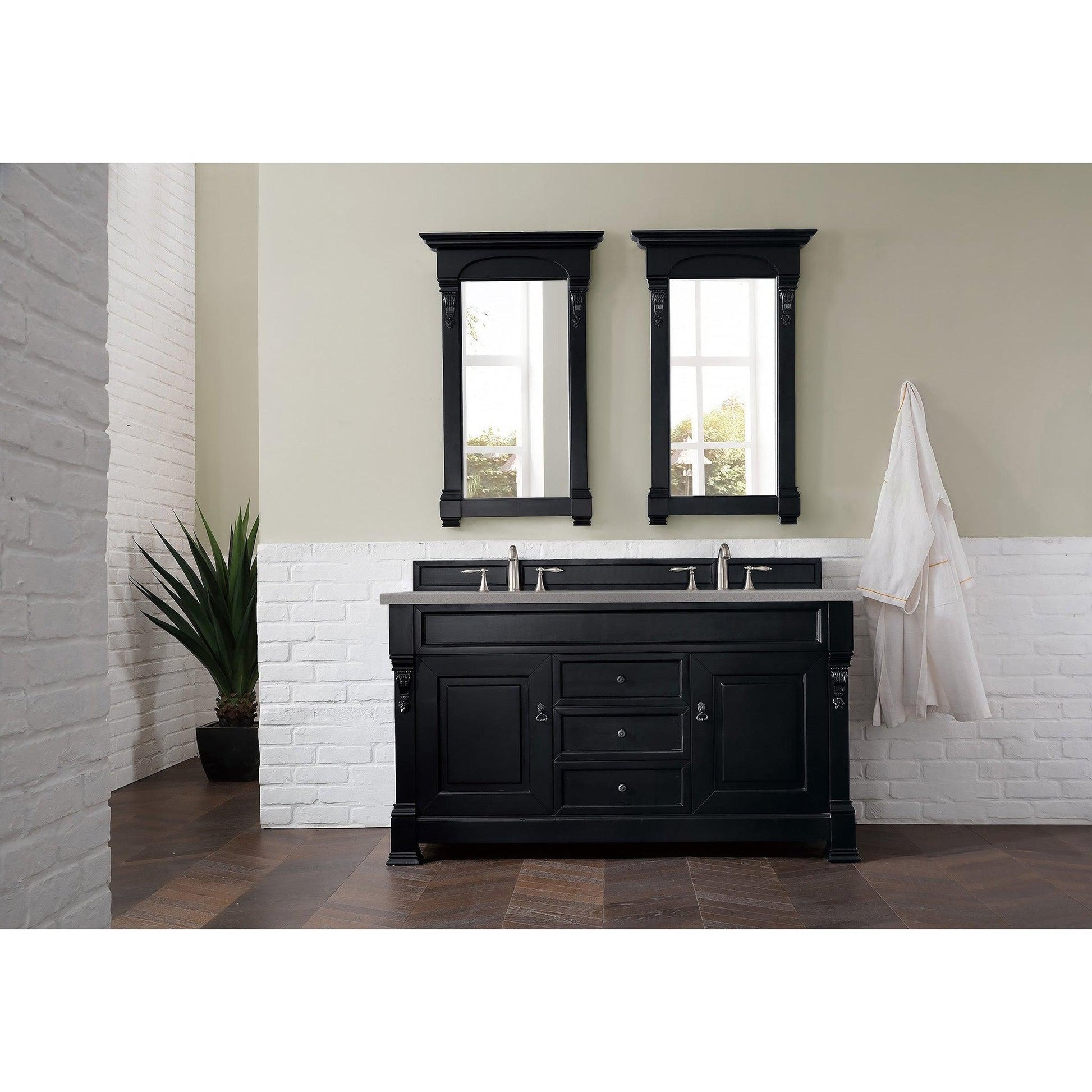 James Martin Vanities Brookfield 60" Antique Black Double Vanity With 3cm Grey Expo Quartz Top