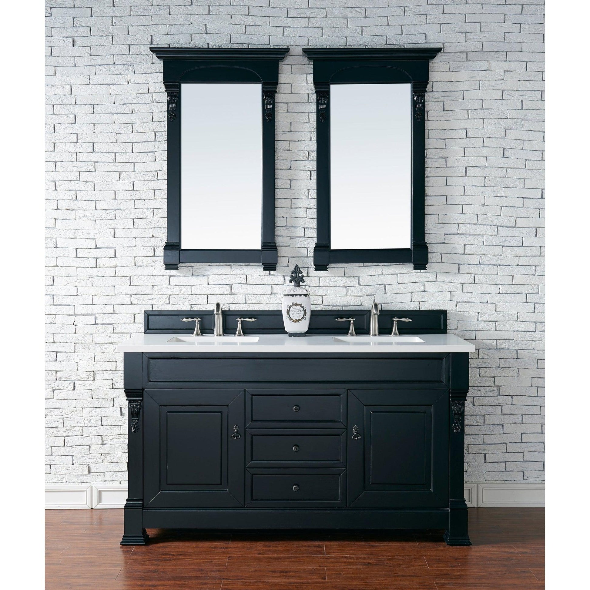 James Martin Vanities Brookfield 60" Antique Black Double Vanity With 3cm White Zeus Quartz Top