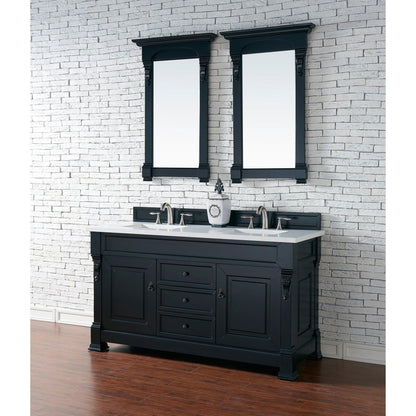 James Martin Vanities Brookfield 60" Antique Black Double Vanity With 3cm White Zeus Quartz Top